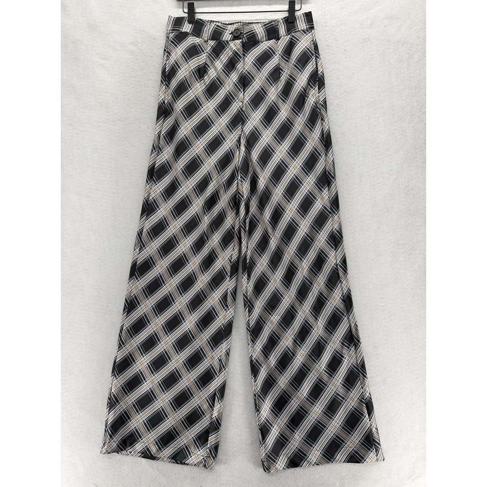 Ghospell Morven Pants Womens M Black Check Wide Leg High Rise Twill Dressy NWT